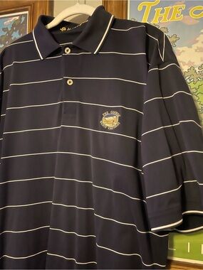 Joey Rodolfo Polo Shirt The Course Wente Vineyards Navy Striped Golf Polo L
